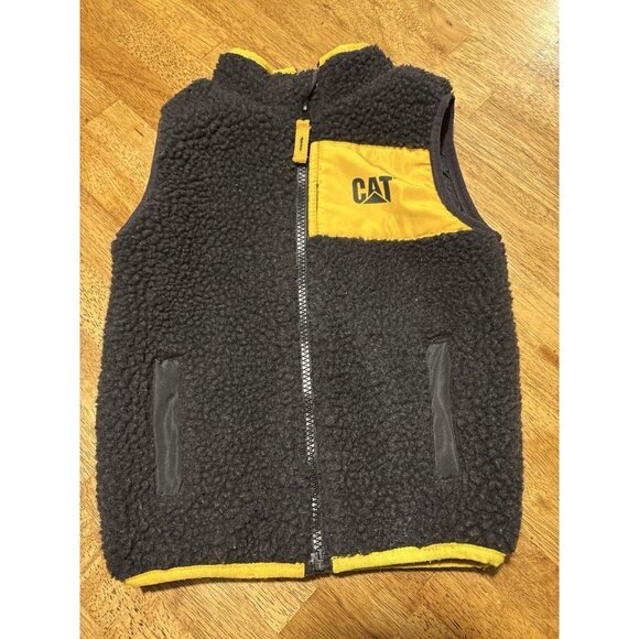 CATERPILLAR Boys Fleece Vest Black Yellow Warm Winter Outdoor Size 24 Months - Picture 1 of 7